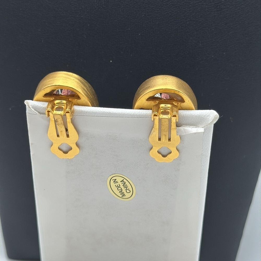 Vintage Ellen Deisgn clear faceted headlight 80s oval statement clip earrings - Picture 4 of 11